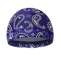 Dettaglio del berretto sportivo paisley blu navy con tessuto elastico e stampe bianche - Taglia unica / Blu Reale