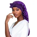 Bonnet de nuit en satin violet avec nœud et longs rubans pour le soin des cheveux - Violet