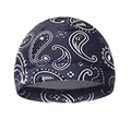 Dettaglio del tessuto sintetico elastico con motivi paisley bianchi su cuffia blu - Taglia unica / Blu navy