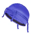 Détail du bonnet en satin bleu marine avec tresses et bande élastique antidérapante - Taille unique / Bleu Royal