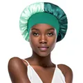 Detailed close-up of two-tone satin bonnet showing smooth texture and elastic wide band - One Size / Green And Light Green
