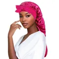 Bonnet long en satin rose foncé avec un grand nœud pour protéger les cheveux longs - Rose rouge