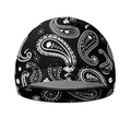 Close-up of black paisley pattern skull cap with high elastic fabric and reinforced seams - One Size / Black