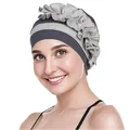Turbante bicolore grigio scuro con volant grigio chiaro decorativi da donna - Taglia unica / Grigio scuro con volant grigio chiaro