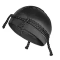 Vue détaillée du durag en satin noir brillant avec quatre cordons tressés fins - Taille unique / Noir
