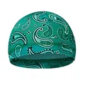 Detailed view of reinforced double-line stitching on green paisley cycling cap - One Size / Dark Green