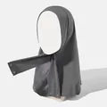 Detail view of dark grey elastic hijab with adjustable metal snap buttons for a secure fit - Dark Gray