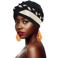 Turbante nero da donna con dettaglio intrecciato dorato e orecchini arancioni moda - Nero