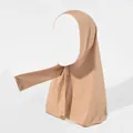 Nude elastic turban hijab with metal snaps and premium textured jersey fabric - Khaki