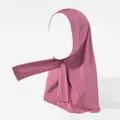 Elastic dusty pink hijab headscarf with metal snap buttons on a white mannequin - Dusty Rose
