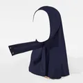 Detail view of dark blue elastic hijab with side snap buttons for secure and stylish draping - Navy Blue