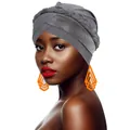 Detailed view of the braided knit texture and crossover design on this grey fashion turban - Gray