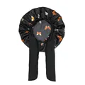 Detail of black satin sleeping bonnet with colorful butterfly prints and wide ribbons - Black Butterfly Pendant