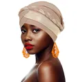Detail of glittery pink turban with braided band and pleated fabric texture for women - Light Khaki