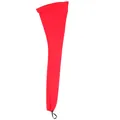 Detail of red elastic mesh wig cap showing black adjustable drawstring and cord lock toggle - Red
