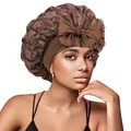 Détail du bonnet de nuit en dentelle marron avec texture florale et grand nœud chic - Café