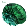 Double-layered green satin sleeping cap with elastic ruffled edges for hair care - 36CM / Green And Light Green