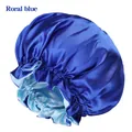 Double-layered satin sleep cap in royal blue with elasticated ruffled edges - 36CM / Royal Blue + Light Blue