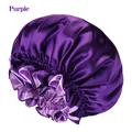 Deep purple double-layered satin sleep bonnet with stretch ruffles for hair care - 36CM / Purple And Light Purple