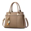 Fashion khaki embroidered large capacity handbag with top handles and adjustable strap - Handbag and Shoulder Bag / Khaki