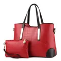 Red crocodile embossed tote bag and small pouch set with black handles and gold hardware - Burgundy