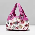 Pink and white floral tote bag with rose print and faux leather handles - Rose Red - Rose Floral