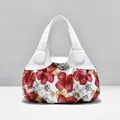 Women's floral print handbag with white leather top handles and colorful flower patterns - White - Dream Red Floral