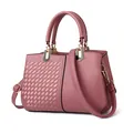 Elegant dusty pink embroidered tote bag with textured faux leather and gold hardware - Woven Rubber Red
