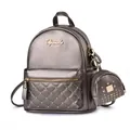 Fashionable studded bronze quilted backpack with matching mini coin purse and metal logo - Bronze