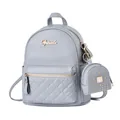 Fashion women's backpack set in light gray pebble leather with gold rivet detailing - Gray