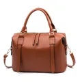 Classic brown Boston-style tote bag in premium matte leather with gold-tone hardware - Earthy Yellow