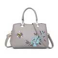Borsa a mano grigia strutturata con ricamo elegante di fiori e api e dettagli dorati - Stile 1 (Ricamo Margherita e Ape) / Grigio