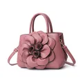 Pink PU leather tote bag with 3D floral decoration and detachable shoulder strap - Large Flower Style / Dusty Pink