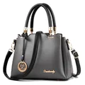 Minimalist grey and black contrast leather tote bag with gold Danbaoly hardware - Light Gray