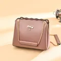 Elegant dusty pink crossbody bag with golden bow hardware and chain strap for women - Pink