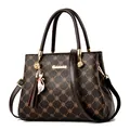 Dark brown tote bag with golden clover print and tassel detail in synthetic leather - Dark Coffee
