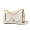 White quilted crossbody bag with golden diamond clasp and chain strap for women - White