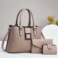 Detailansicht des dreiteiligen Taschen-Sets mit Webstruktur in Erdtönen - Tote, Clutch, Kartenhalter / Khaki