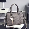 Gray textured large capacity handbag with woven pattern and long shoulder strap - Gray