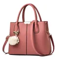 Deep pink lychee pattern faux leather handbag with plush ball and pearl charm - Pink
