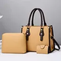 Ensemble de sacs pour femmes 3 pièces à motif crocodile jaune et poignées marron - Jaune