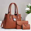 Brown woven texture tote bag 3-piece set with crossbody strap and matching wallets - One Size / Earthy Yellow