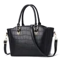 Elegante borsa nera con trama a pietra, finiture dorate e tracolla rimovibile regolabile - Stile Tote Motivo in Pietra / Nero
