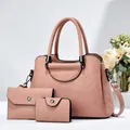 Pink minimalist 3-piece handbag set featuring a tote, wallet and card holder - Pink