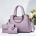 Three-piece set of light purple textured leather handbags with detachable shoulder strap - Purple