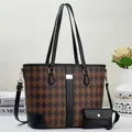 Quilted tote bag set with monogram pattern and matching small pouch in retro style - Black