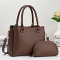 Minimalist large capacity dark brown tote bag set with matching small zipper pouch - Two-piece Set (Main Bag + Coin Purse) / Coffee