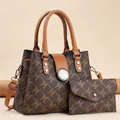 Brown monogram tote bag set with matching pouch and stylish leather straps - Coffee & Mustard Yellow