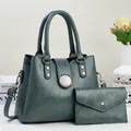 Set borsa a mano retrò in pelle verde scuro con dettagli ad anello e pochette abbinata - Borsa a Mano + Portafoglio Set 2 Pezzi / Verde