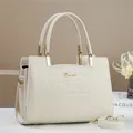 Beige faux crocodile leather tote bag with gold logo and detachable shoulder strap - Off White